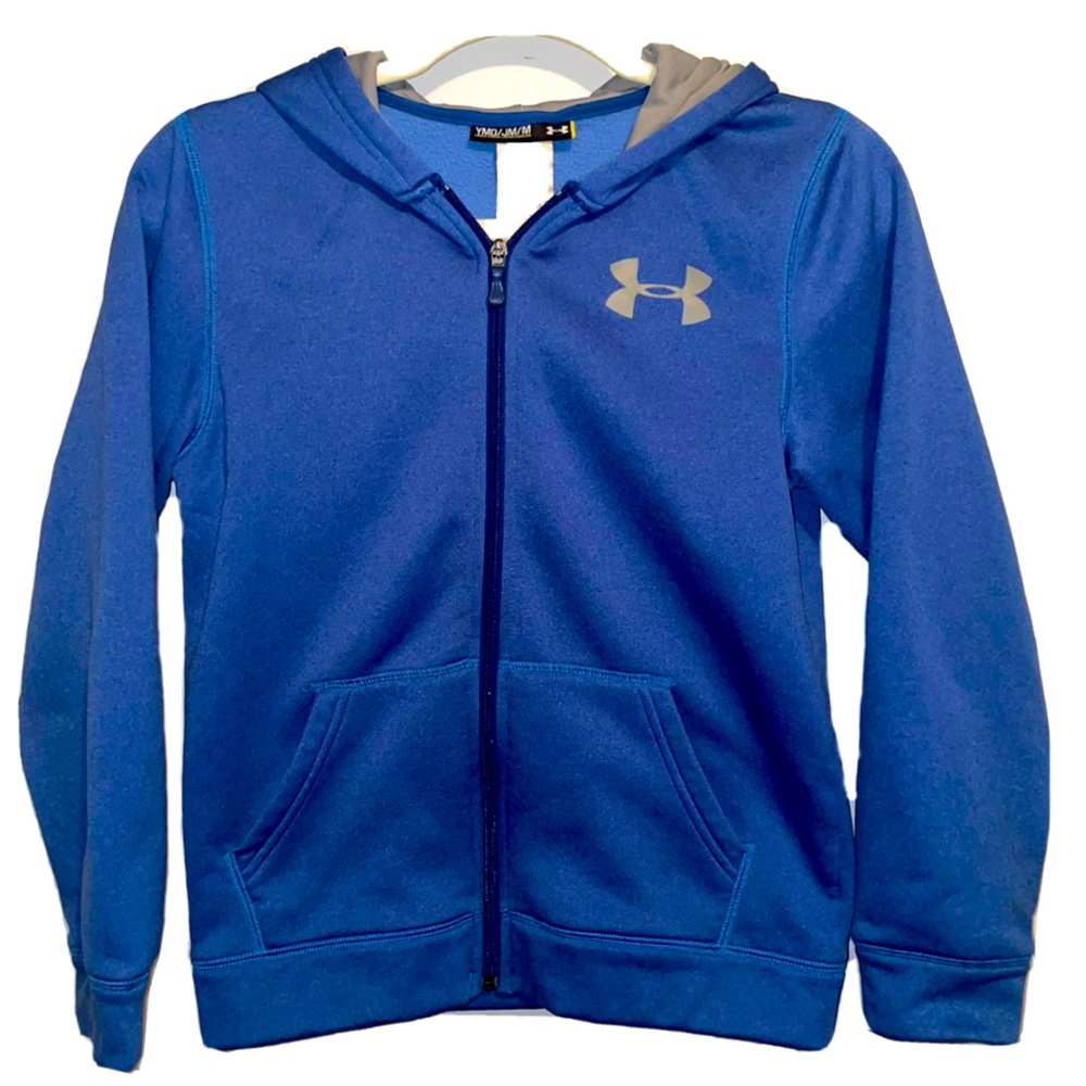 Under Armour Jacket Full Zip Hooded Fleece Lined Youth Large Blue Gray